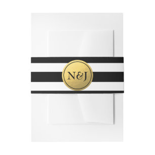 Bandeau De Faire-part Rayures noires et blanches élégantes avec feuille 