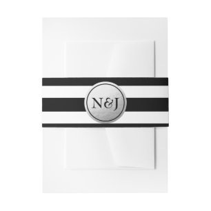 Bandeau De Faire-part Rayures noires et blanches élégantes mariage feuil