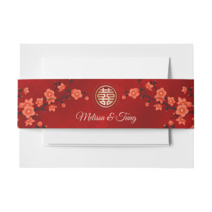 Bandeau De Faire-part Red Cherry Blossoms Gold Mariage chinois personnal