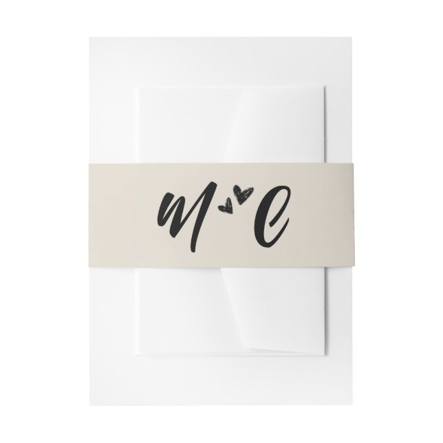 Bandeau De Faire-part Retro Grey Hand Drawn Hearts Illustration Monogram (Devant example)