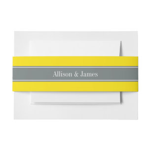 Bandeau De Faire-part Ribbon jaune uni, gris charbon Nom Monogramme