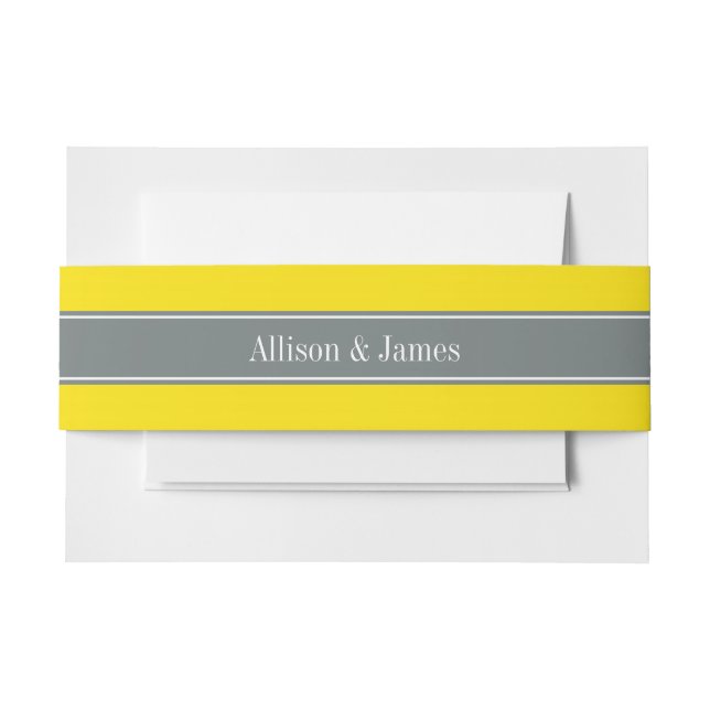 Bandeau De Faire-part Ribbon jaune uni, gris charbon Nom Monogramme (Devant Example)