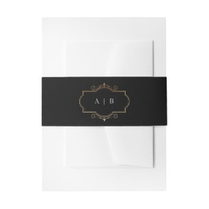 Bandeau De Faire-part romantique classique or monogramme noir blanc mari