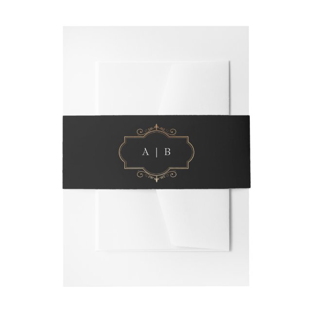 Bandeau De Faire-part romantique classique or monogramme noir blanc mari (Devant example)