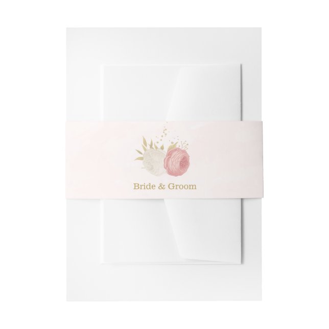 Bandeau De Faire-part Romantique rose blanc & or mariage floral (Devant example)