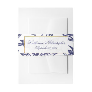 Bandeau De Faire-part Romantique Vintage Marine Blue Gold Mariage botani
