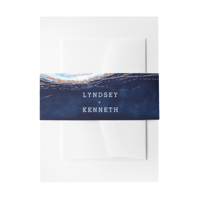 Bandeau De Faire-part Rose bleu Sapphire Gold Geode Mariage Monogram (Devant example)