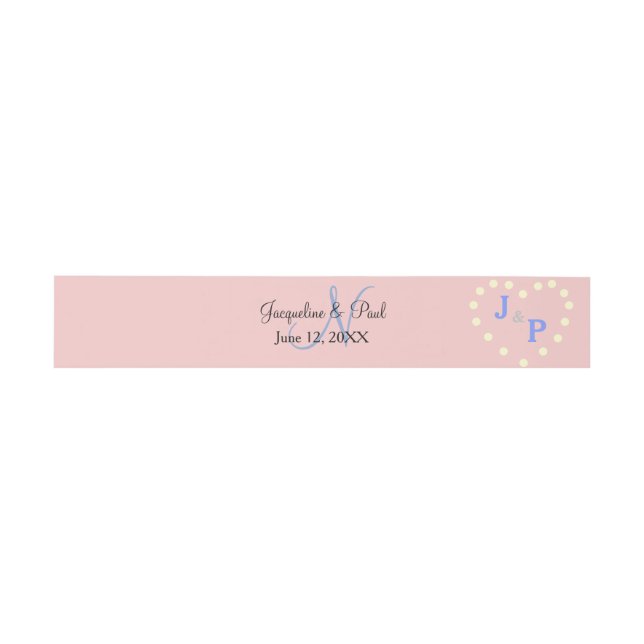 Bandeau De Faire-part Rose Blue Cream Pois Monogramme Coeur (Plat)