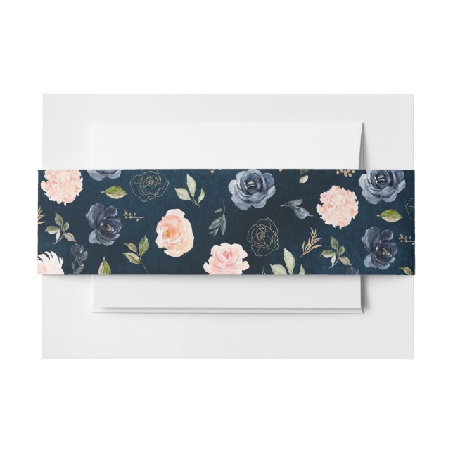 Bandeau De Faire-part Rose botanique rose et bleu marine (Devant Example)