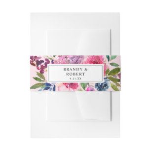 Bandeau De Faire-part Rose chaud et bleu marine Floral 2 rose