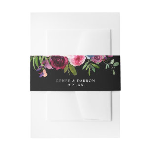Bandeau De Faire-part Rose chaud et bleu marine Floral 3B noir