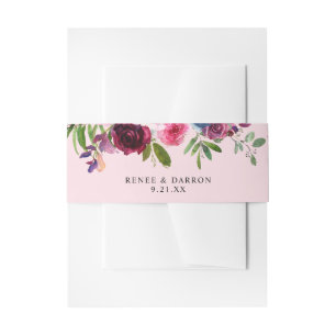 Bandeau De Faire-part Rose chaud et bleu marine Floral 3B rose