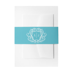 Bandeau De Faire-part Rose Décousue Turquoise Monogramme Crête Mariage