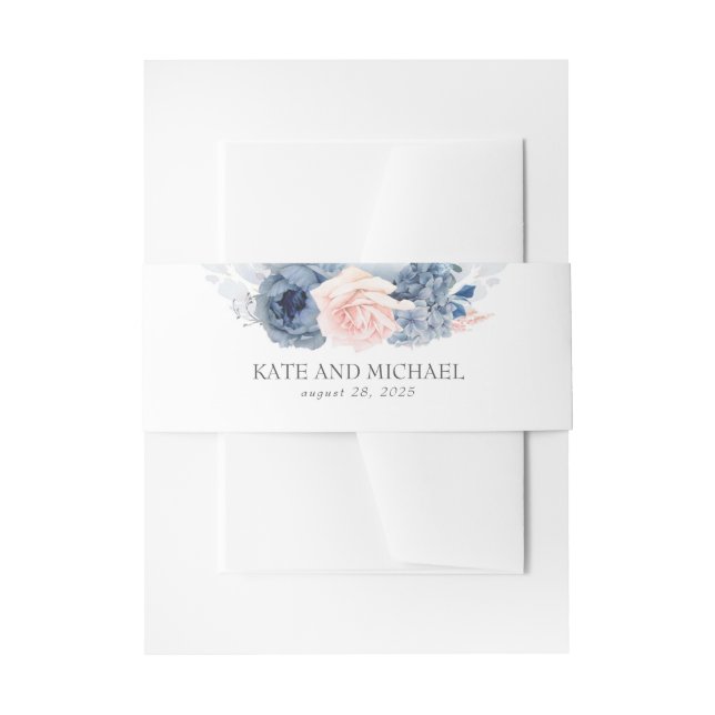 Bandeau De Faire-part Rose Dusté Et Mariage Floral Bleu Marine (Devant example)