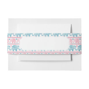 Bandeau De Faire-part Rose et motif ethnique turquoise d'éléphant