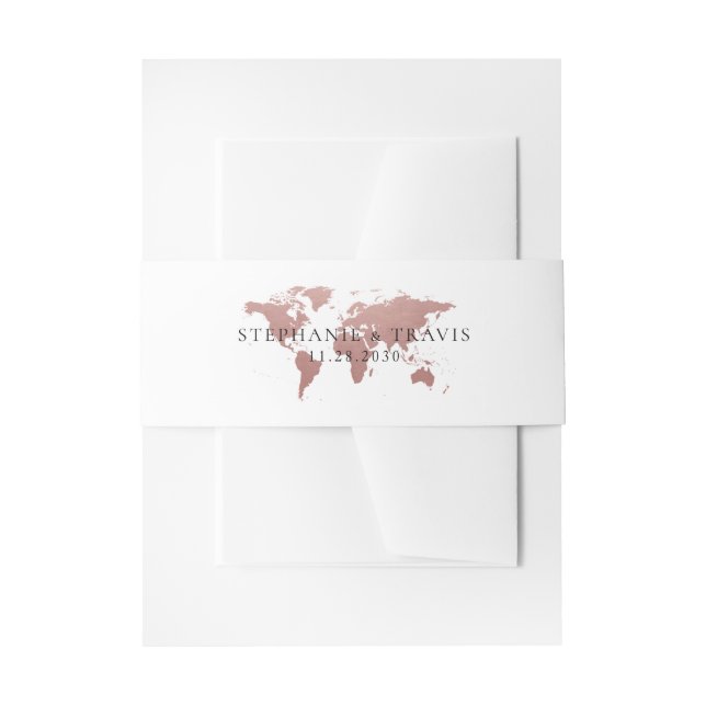 Bandeau De Faire-part Rose Gold Destination Mariage World Map Aventure (Devant example)