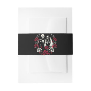 Bandeau De Faire-part Roses blanc rouge et noir squelette Mariage couple