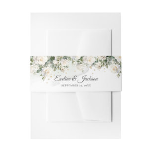 Bandeau De Faire-part Roses blanches romantiques Eucalyptus Vert et or