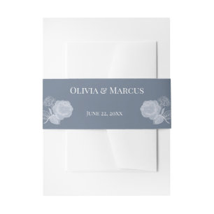 Bandeau De Faire-part Roses blanches sur Dusty Blue