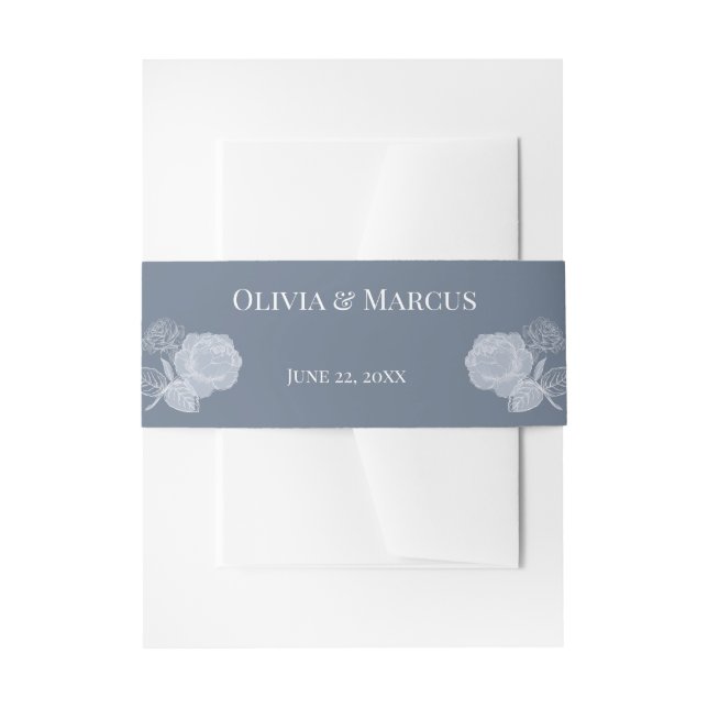 Bandeau De Faire-part Roses blanches sur Dusty Blue (Devant example)
