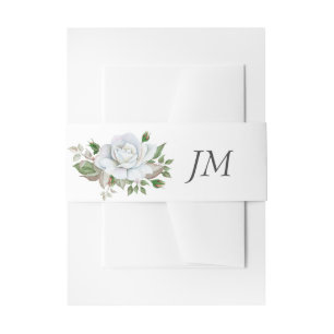 Bandeau De Faire-part Roses blanches Verdure Feuillage Monogramme Mariag