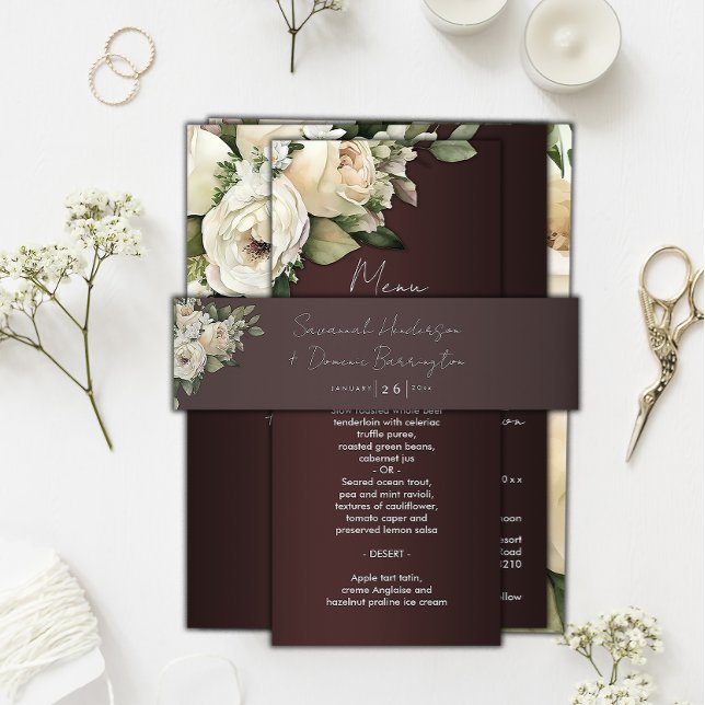 Bandeau De Faire-part Roses Boho sur Elegant Mariage Bourgogne (Créateur téléchargé)