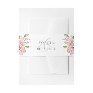 Bandeau De Faire-part Roses généreux   Fleurs roses sur Mariage blanc