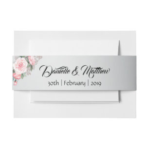 Bandeau De Faire-part Roses roses roses et Mariage floral argenté brilla