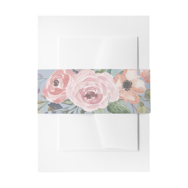 Bandeau De Faire-part Roses subtils d'aquarelle | Floral bleu clair (Devant example)