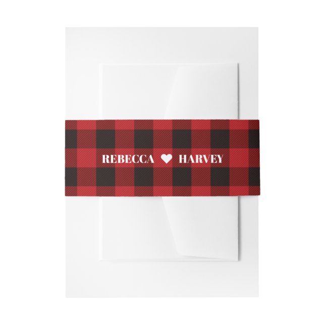 Bandeau De Faire-part rouge buffle plaid rustique mariage d'hiver (Devant example)
