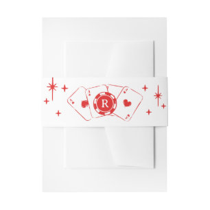 Bandeau De Faire-part Rouge Chanceux en Amour Poker Costume Jeton Monogr