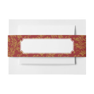 Bandeau De Faire-part Rouge et motif floral d'or