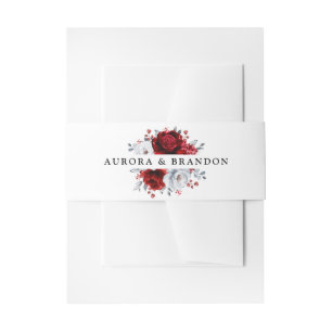 Bandeau De Faire-part Royal Rouge Blanc argent métal Mariage floral