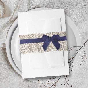 Bandeau De Faire-part Ruban de la marine sur Burlap et Mariage de dentel