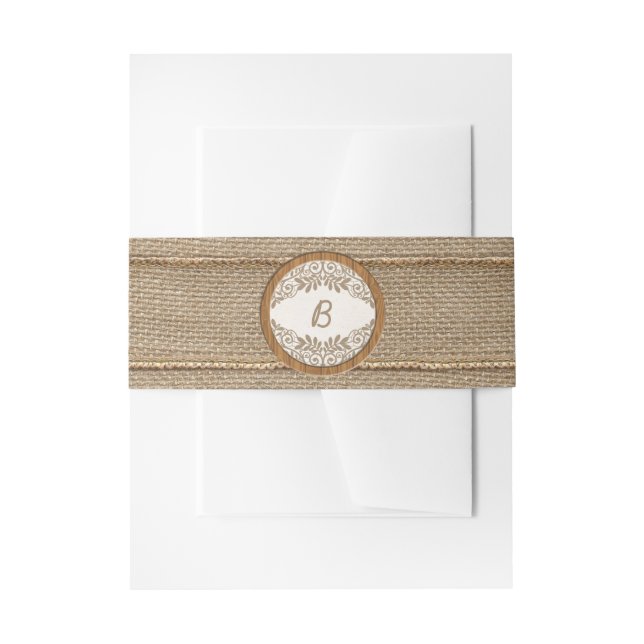 Bandeau De Faire-part Russe Burlap Wood Monogramme Mariage Belly Band (Devant example)
