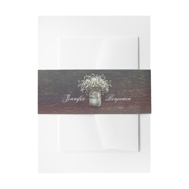 Bandeau De Faire-part Rustic Baby's Breath Mason Jar Wood (Devant example)