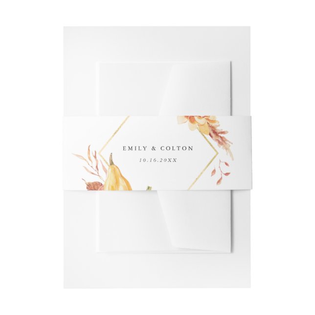 Bandeau De Faire-part Rustic Fall Gold Floral Citrouille Mariage (Devant example)