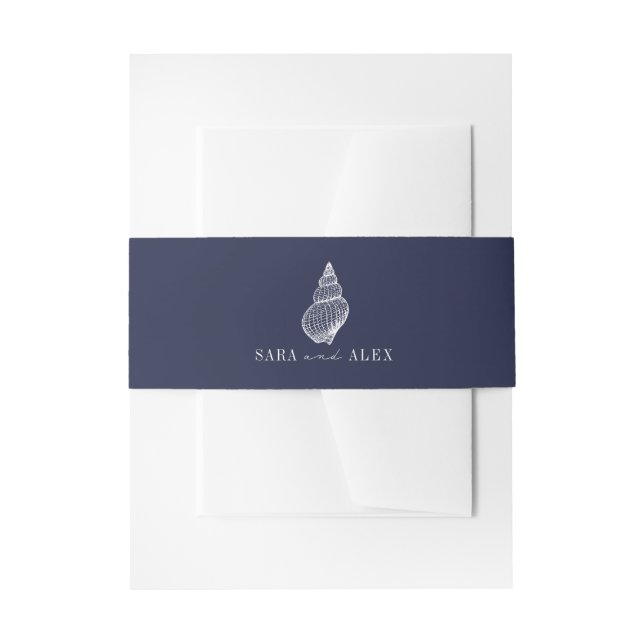 Bandeau De Faire-part Rustic Seashell Dark Blue Beach Mariage (Devant example)