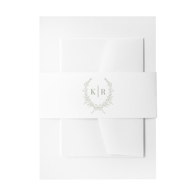 Bandeau De Faire-part Sage Botaniacal & Ribbon Crest Monogram Mariage (Devant example)