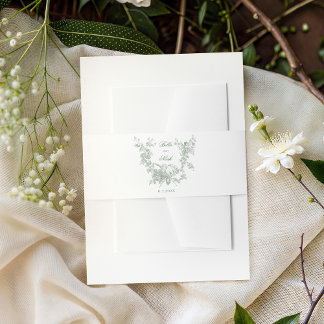 Bandeau De Faire-part Sage Floral Wreath w/Lovebirds Wedding Belly Band