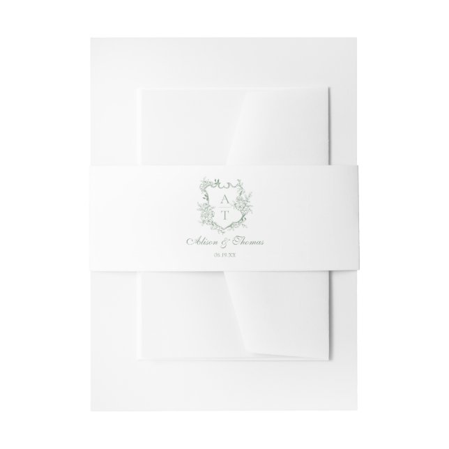 Bandeau De Faire-part Sage Green Classic Monogram Crest Mariage (Devant example)