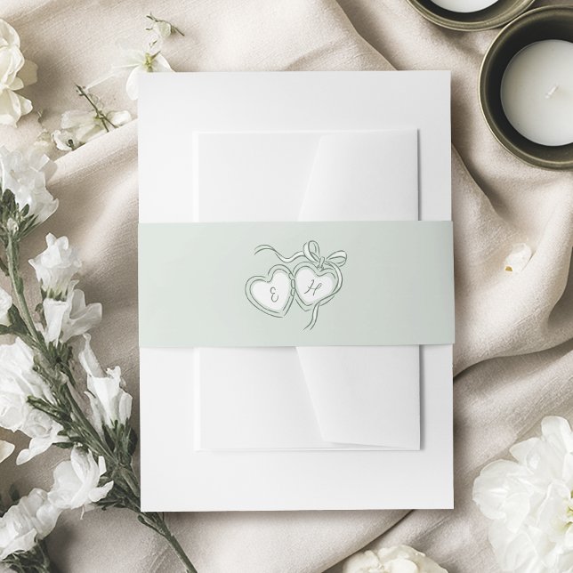Bandeau De Faire-part Sage Hand Drawn Hearts Monogram Whimsical Wedding (Sage Hand Drawn Hearts Monogram Whimsical Wedding Invitation Belly Band)