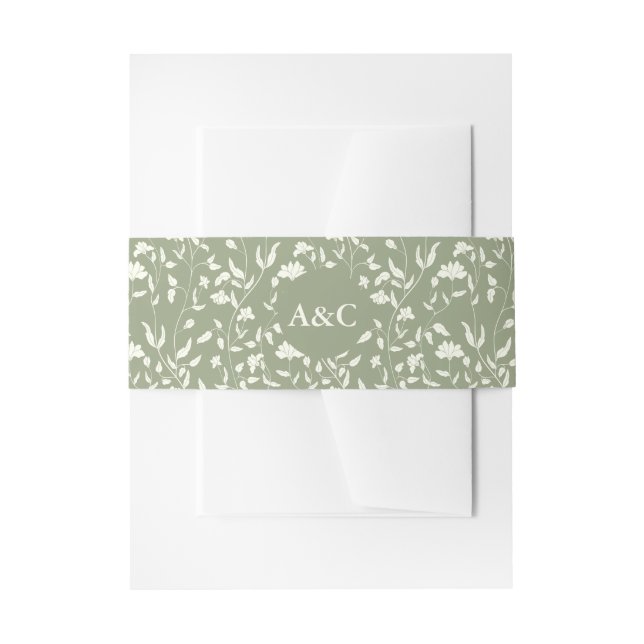 Bandeau De Faire-part Sage vert Floral Faire-part de mariage Bande de ve (Devant example)
