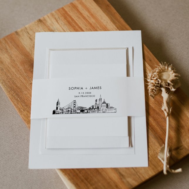Bandeau De Faire-part San Francisco Skyline Belly Band, 2"x11.5" (Créateur téléchargé)