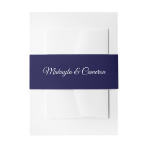 Bandeau De Faire-part Script blanc sur bleu marine Élégant Mariage simpl