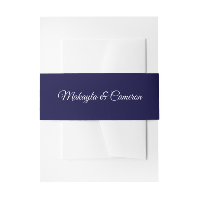 Bandeau De Faire-part Script blanc sur bleu marine Élégant Mariage simpl (Devant example)