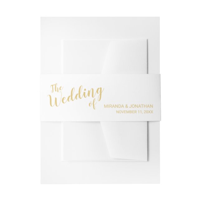 Bandeau De Faire-part Script moderne Mariage blanc et or (Devant example)