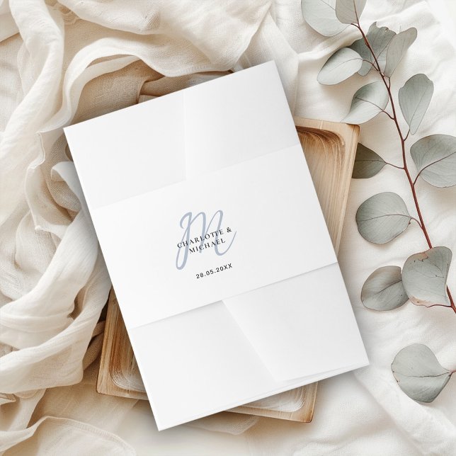 Bandeau De Faire-part Serviettes simples, élégantes, monogrammes mariage (Simple, elegant, monogram wedding invitation belly band with your names and date.)