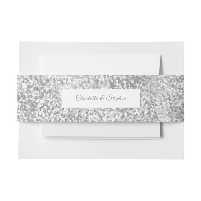 Bandeau De Faire-part Silver Grey Faux Parties scintillant Chic (Devant Example)
