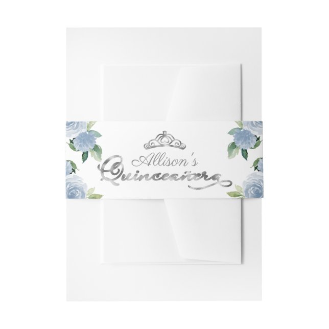 Bandeau De Faire-part Silver Tiara Bleu clair Quinceanera Florale (Devant example)